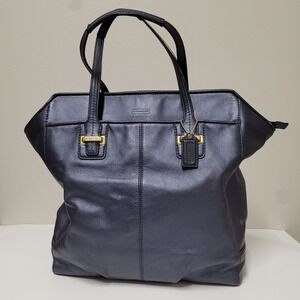 Coach Thompson Navy Blue Leather Tote Bag Gold Hardware G1321-23284 Womens